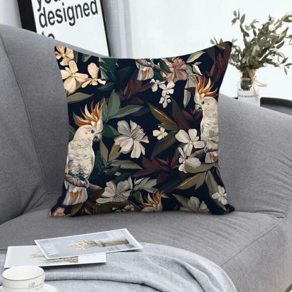 Cockatoo Floral Decorative Throw Pillow Cover - Picture 1 of 4